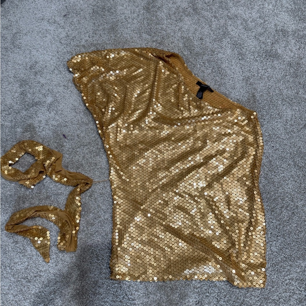 Gold Sequin One-Shoulder Top